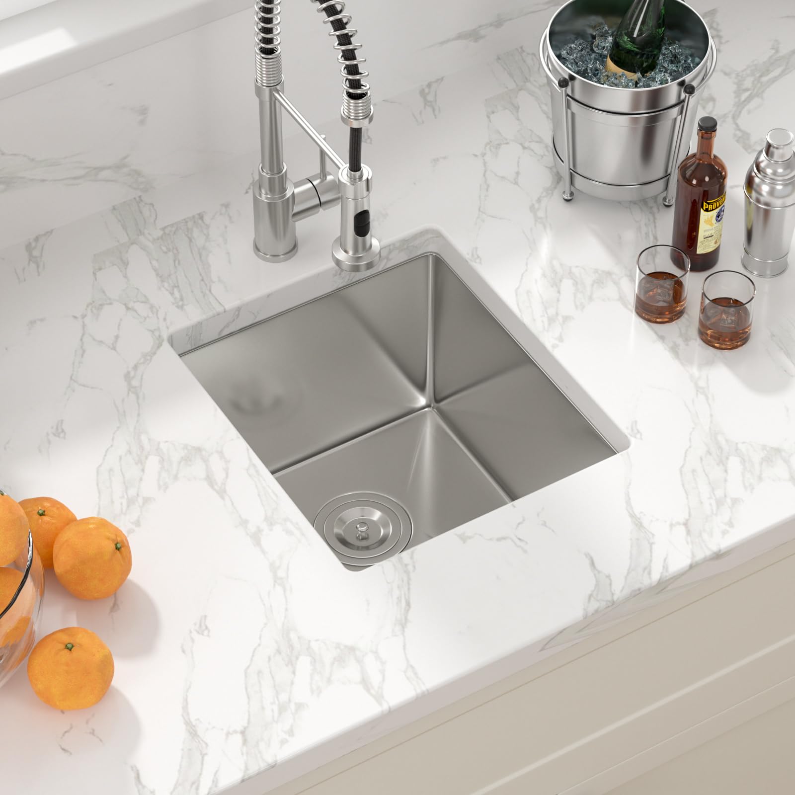15 Inch Undermount Kitchen Sink - Sarlai 16 Gauge Stainless Steel Bar Sink, 15