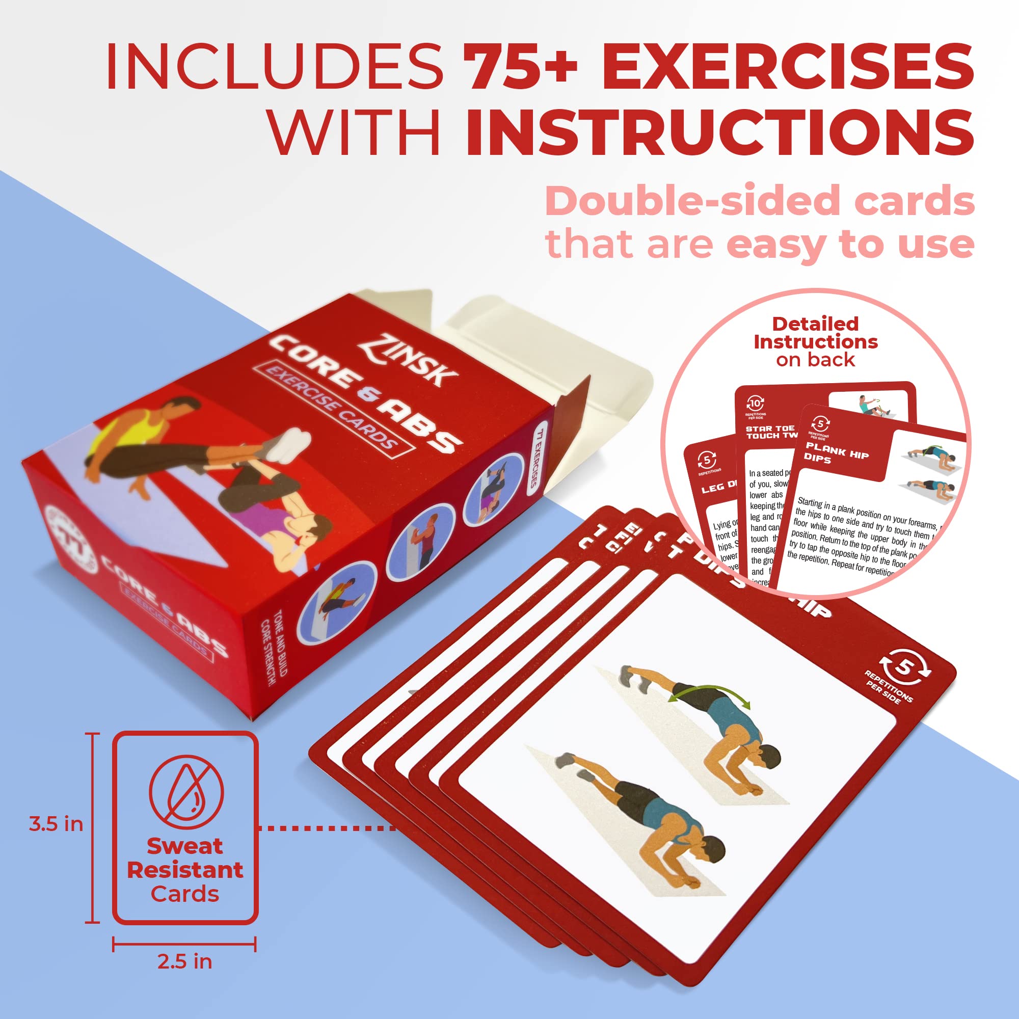 75+ Abs and Core Exercise Cards for Strength & Stability - Home & Outdoor Fitness Workout Cards | Perfect for Gym, Travel & Office Workouts