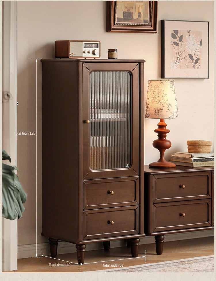 Vintage Poplar Solid Wood Side Cabinet - American Retro Style Nightstand for Bedroom, Living Room & Office Storage