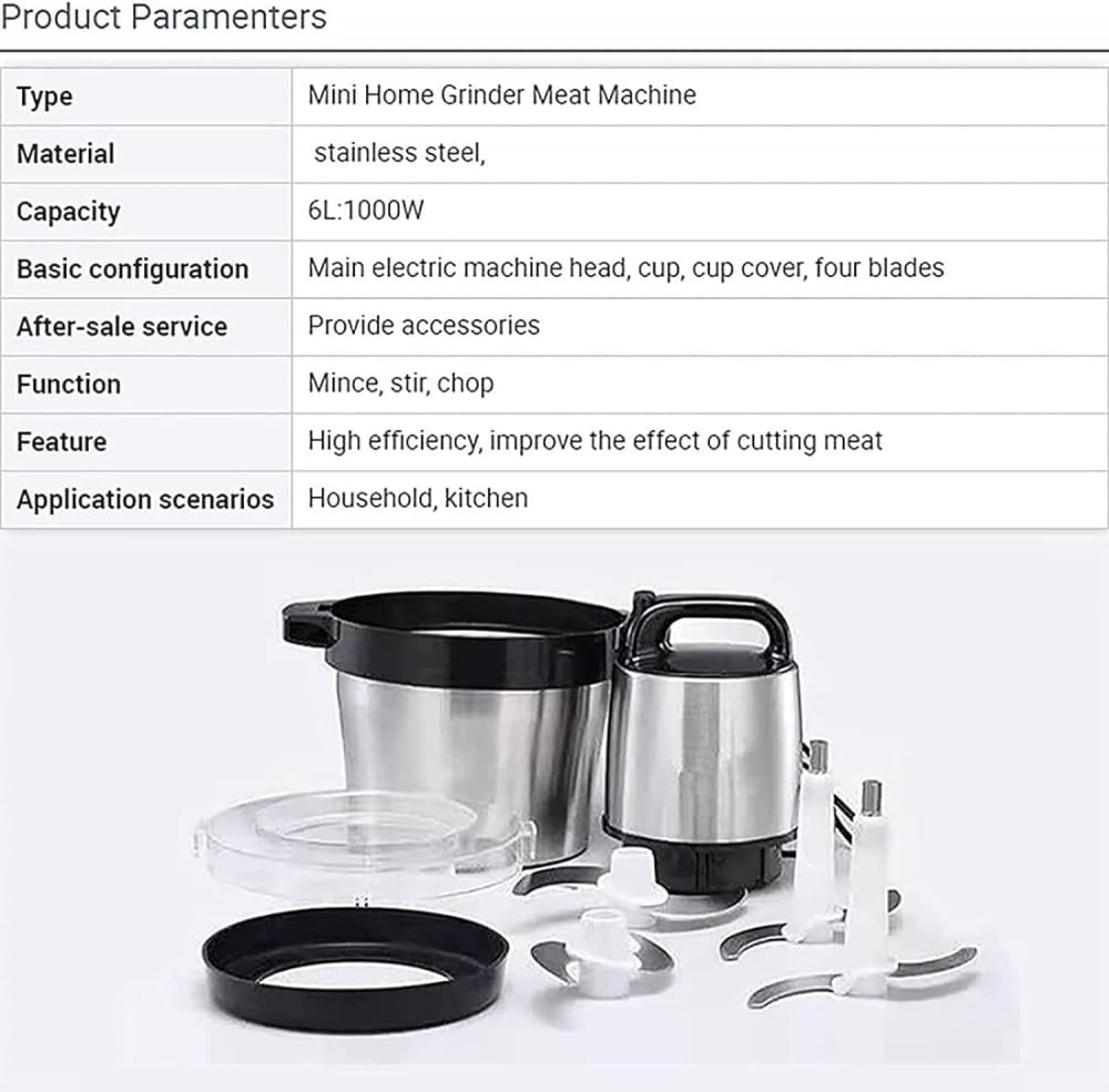 6L Electric Food Processor - Stainless Steel Meat Grinder & Multi-Function Chopper for Vegetables, Fruits, Nuts & Spices | Perfect for Kitchen Countertop, Meal Prep, Smoothies & Dough Making