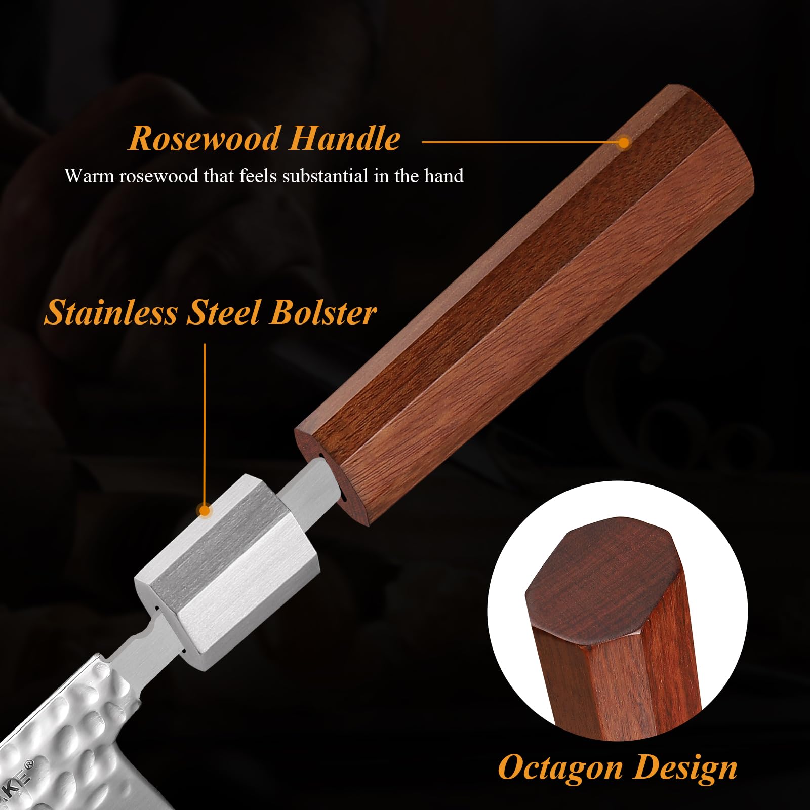 KEEMAKE 8 Inch Gyuto Japanese Chef Knife - Hand Forged 3-Layer 9CR18MOV High Carbon Steel Kitchen Knife with Octagonal Rosewood Handle - Perfect for Slicing, Dicing & Precision Cooking in Professional & Home Kitchens