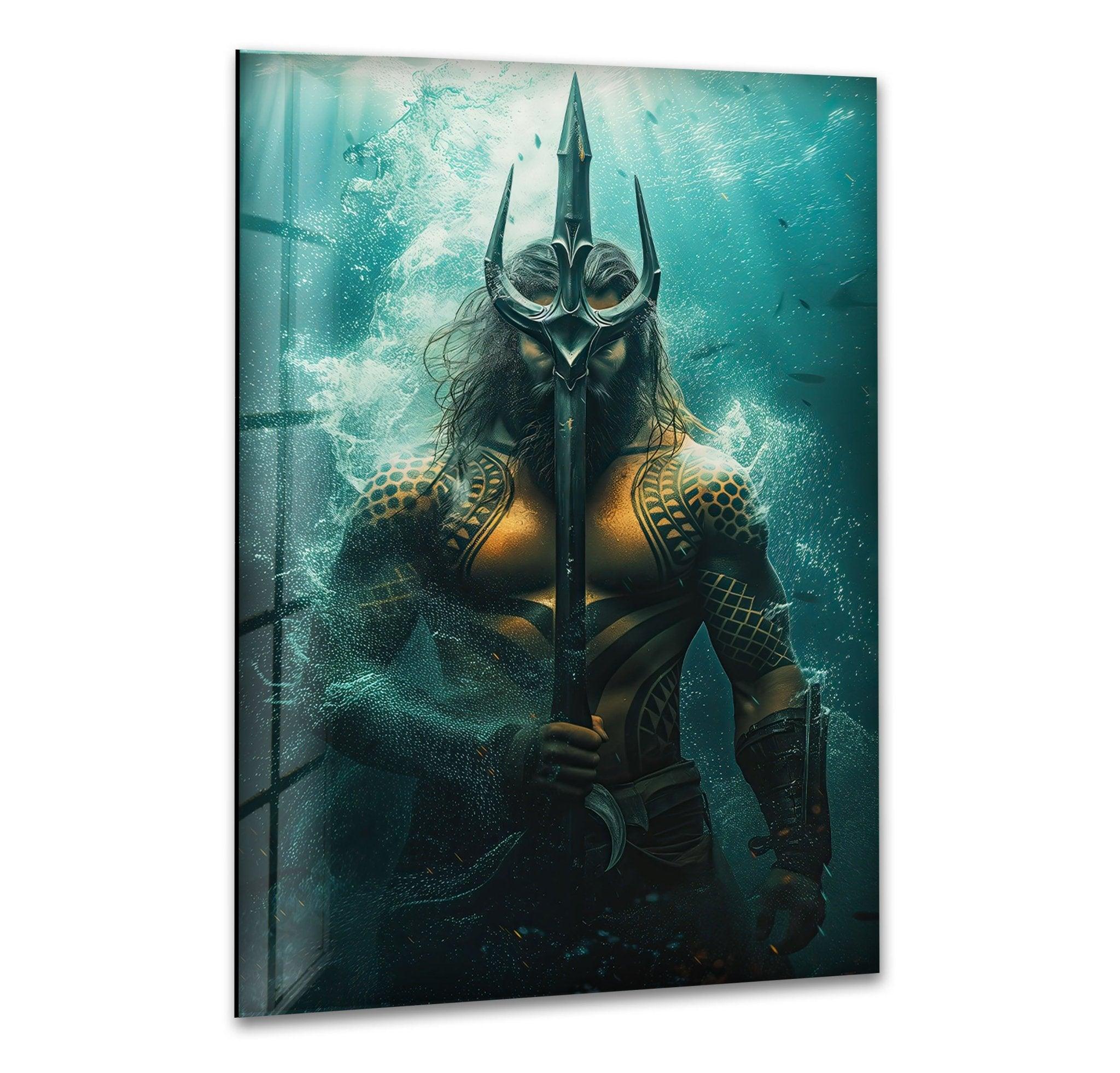 Aquaman's Trident Glass Wall Art - Handmade DC Comics Superhero Decor for Living Room, Bedroom & Office - Perfect Gift for Fans & Collectors