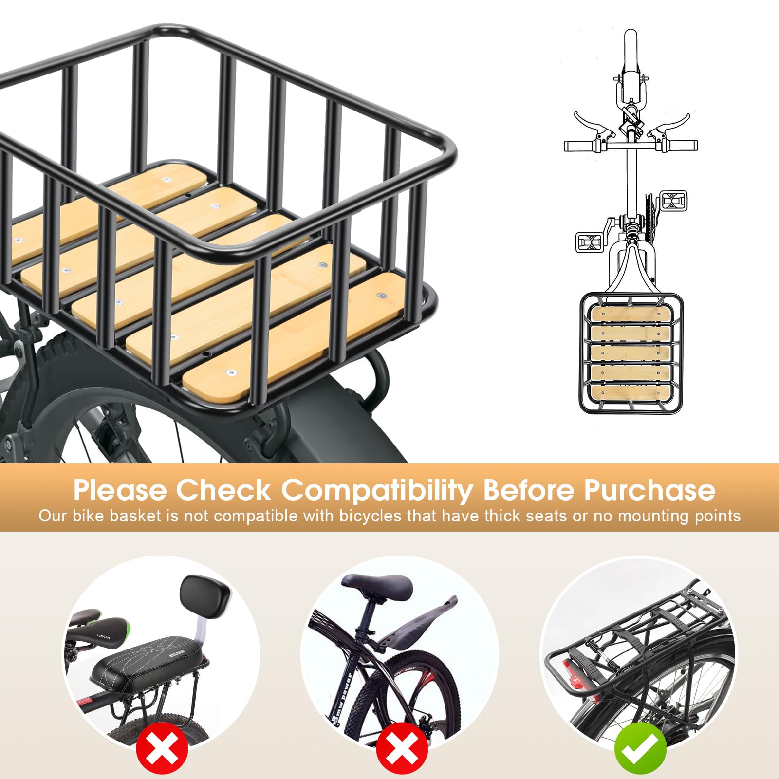 Heavy Duty Rear Bike Basket 13.8