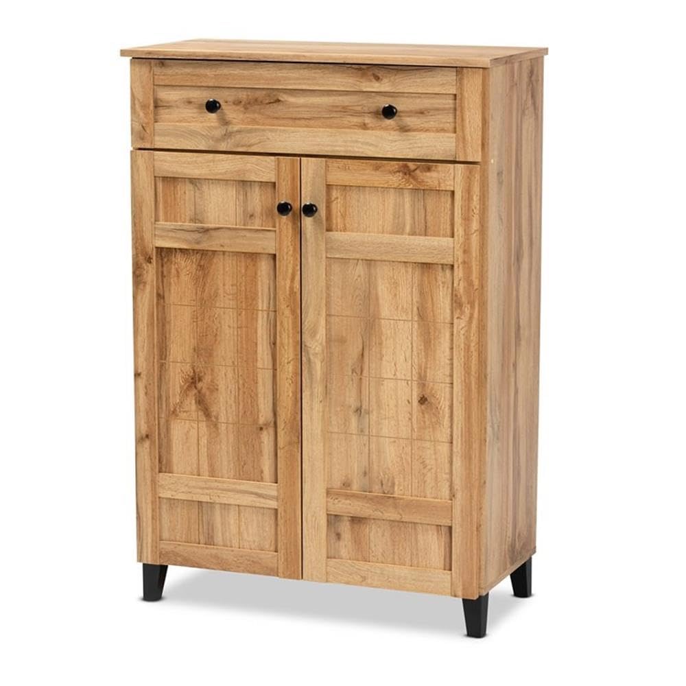 Baxton Studio Glidden Modern Shoe Storage Cabinet - 1-Drawer Oak Brown Wooden Entryway Organizer for Shoes, Boots & Home Décor | Perfect for Hallway, Closet & Bedroom Organization