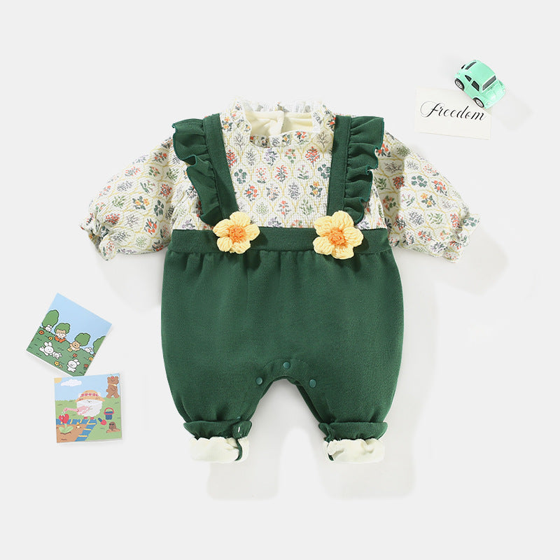 Floral Overalls for Baby - Thickened Winter Romper with Cute Floral Print - Perfect for Playdates, Outdoor Adventures & Photo Shoots