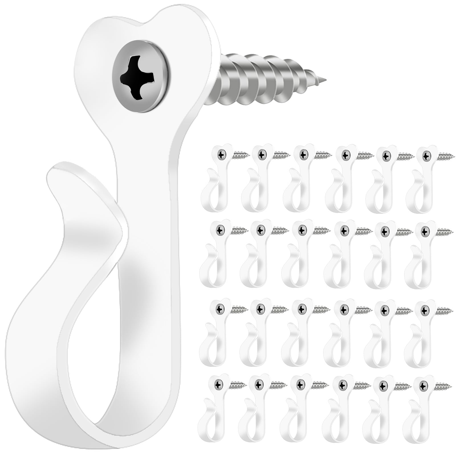 30 Pack Stainless Steel Outdoor String Light Hooks - Heavy Duty White Screw Hooks for Christmas, Party, Fairy & LED Lights - Weatherproof for Patio, Garden, Wedding & Holiday Decorations