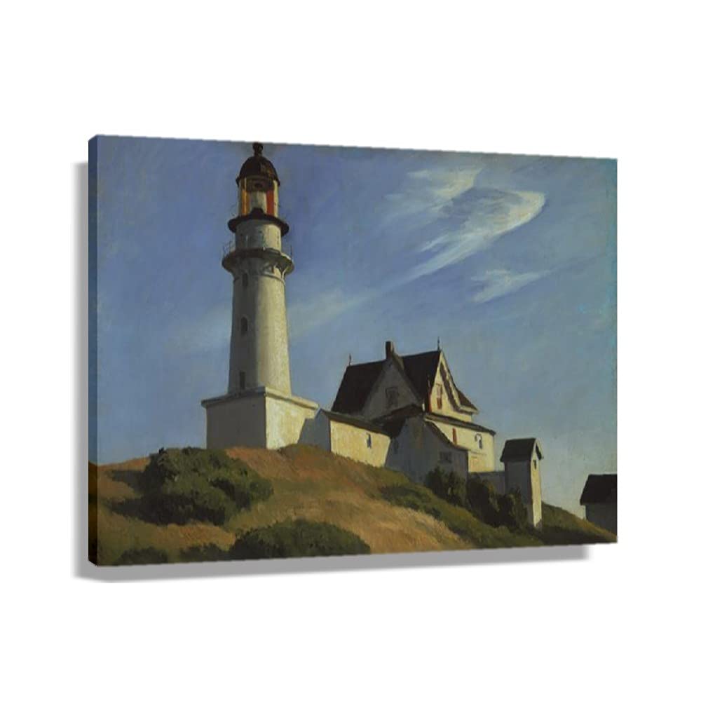 Edward Hopper Lighthouse At Two Lights Art Print - Framed Canvas Wall Decor for Living Room, Bedroom, Office - Modern New Realism Painting - Oil Giclee Print (36x24 inches, 90x60 cm) - Perfect for Coastal, Nautical & Home Interior Design