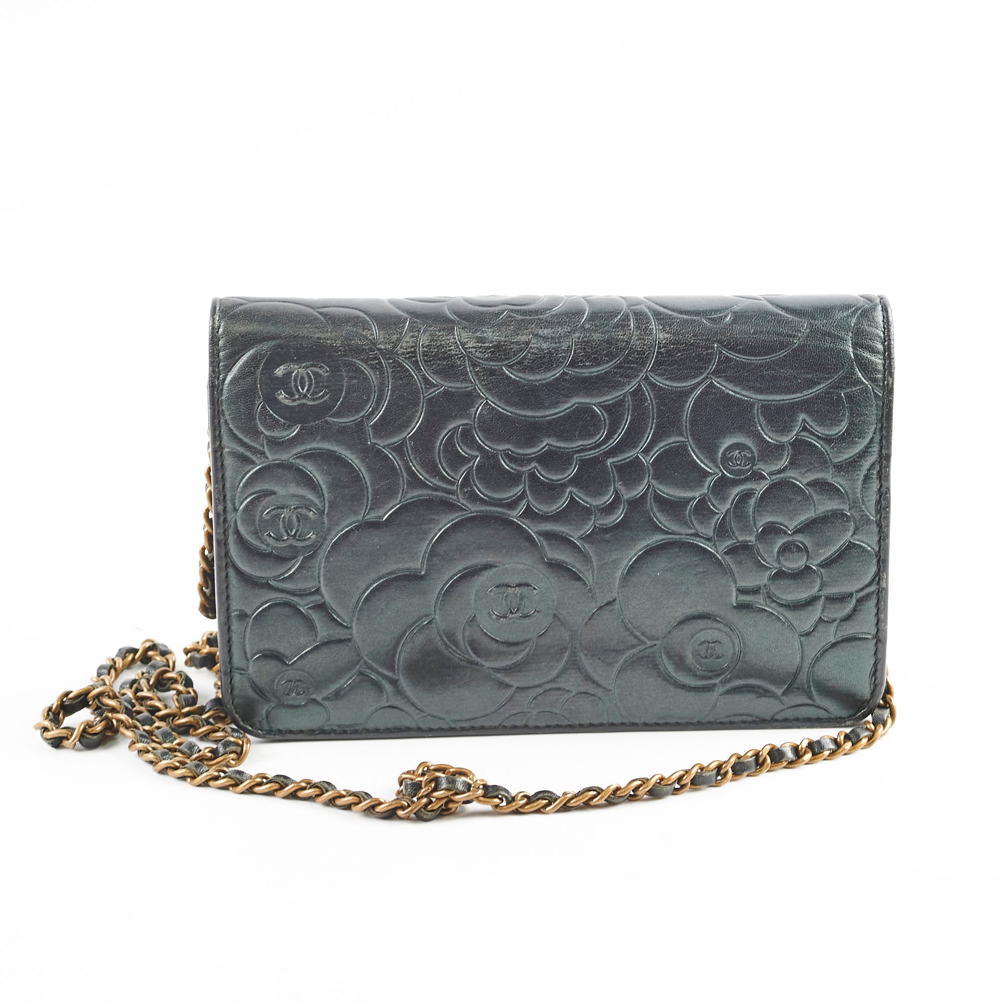 Chanel Camelia Embossed Wallet On Chain WOC Iridescent Green Crossbody Bag - Perfect for Evening Parties, Date Nights & Special Occasions