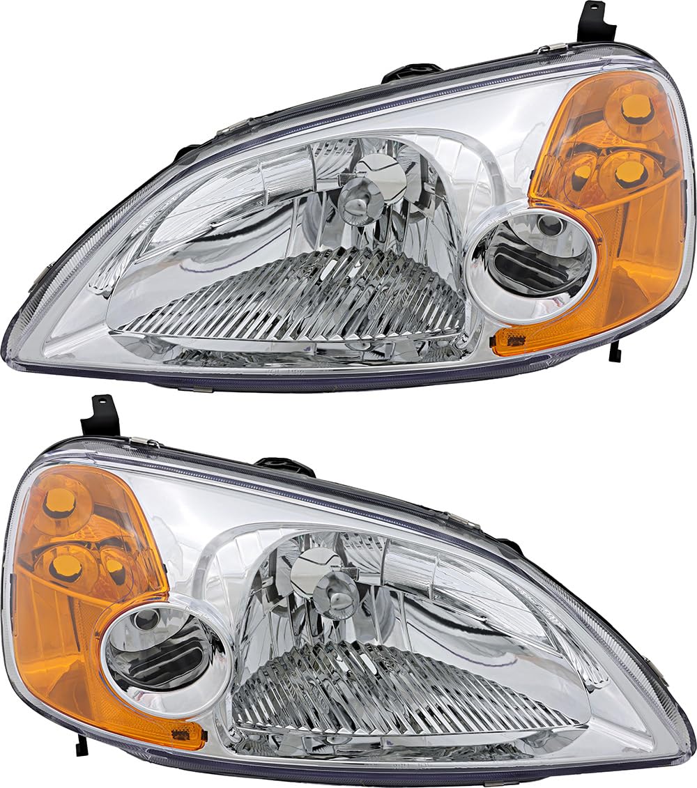 Honda Civic Coupe Headlights Replacement Set - Halogen Headlamps for Driver & Passenger Side (2001-2003) | Perfect for Night Driving & Auto Restoration Projects