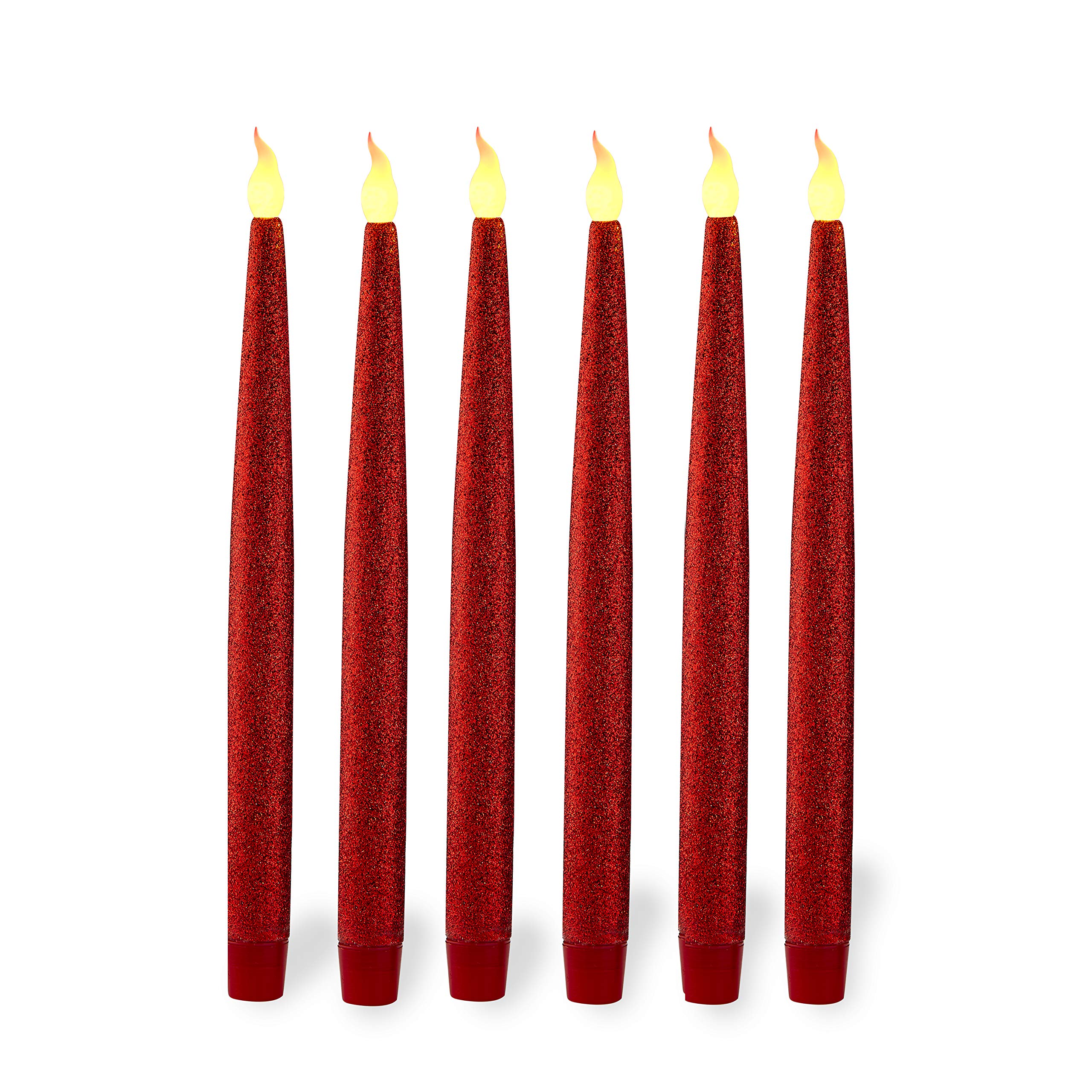 Furora Red LED Taper Candles - Battery Operated Flameless Window Candles with 6-Hour Timer, 11.5