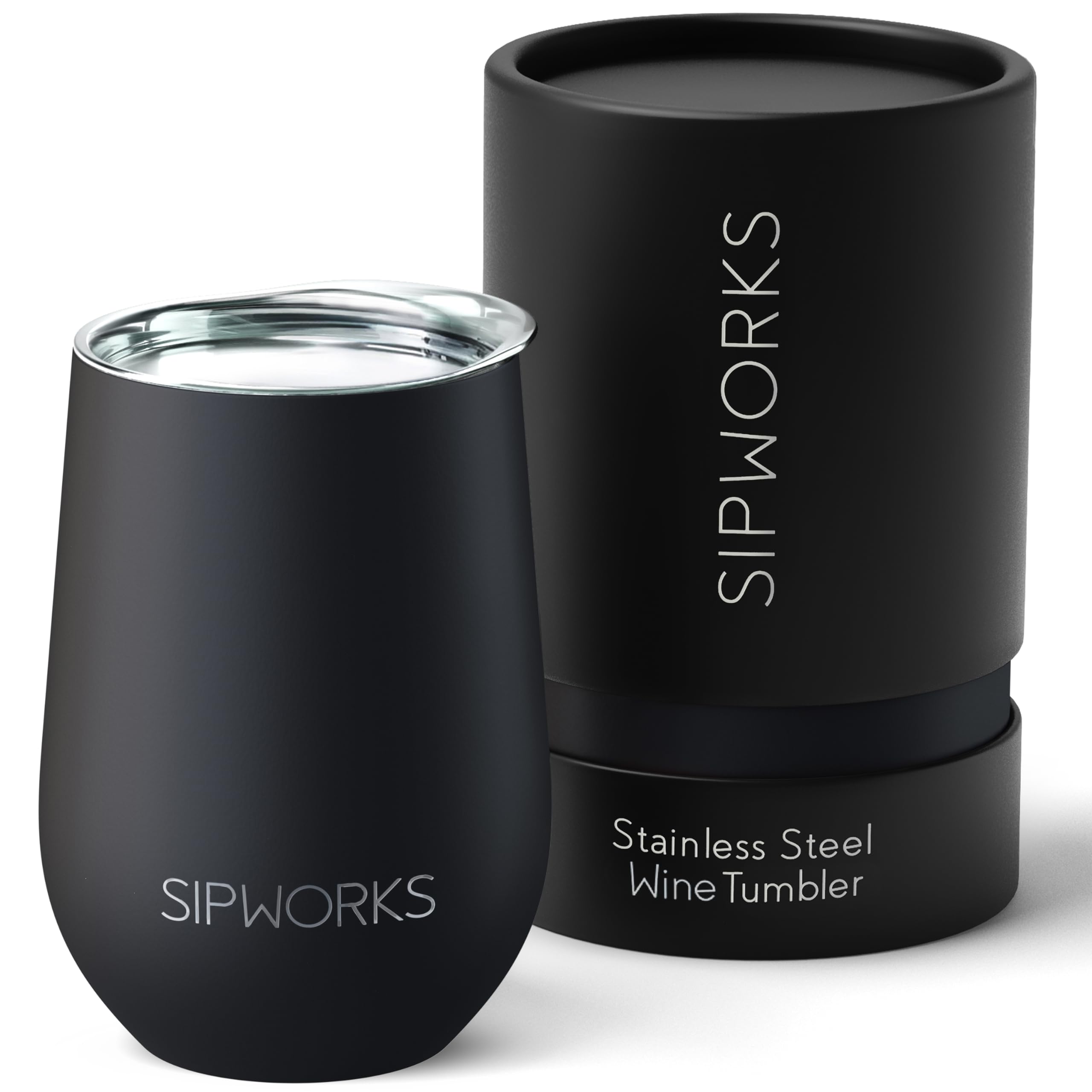 12 oz Stainless Steel Wine Tumbler with Lid - Double Walled Vacuum Insulated, Leakproof & Shatterproof - Removable Lid for Easy Cleaning - Perfect for Travel, Picnics & Outdoor Activities - Midnight Black