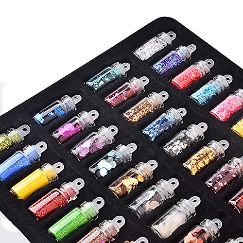 Belicia 48 Bottles 3D Nail Art Decorations - Rhinestones, Diamonds, Sequins, Glitter & Metal Crystal Beads Mix for Christmas Nail Designs (Small Bottle) | Perfect for DIY Manicure, Nail Salon, Party & Holiday Nail Art