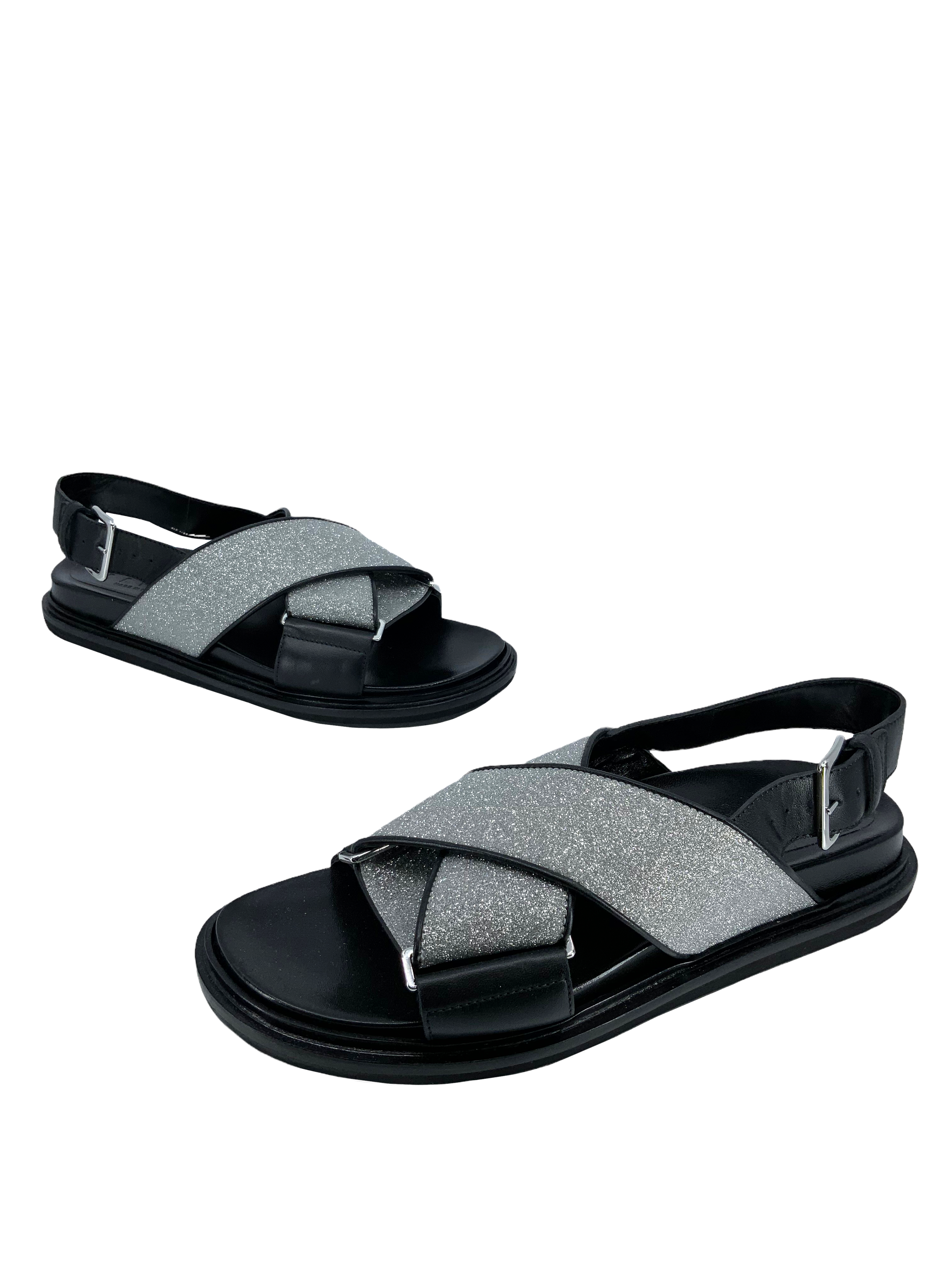 MARNI Women's Leather Glitter Sandals Size 9 - Comfortable & Stylish Summer Shoes for Beach, Party & Casual Wear