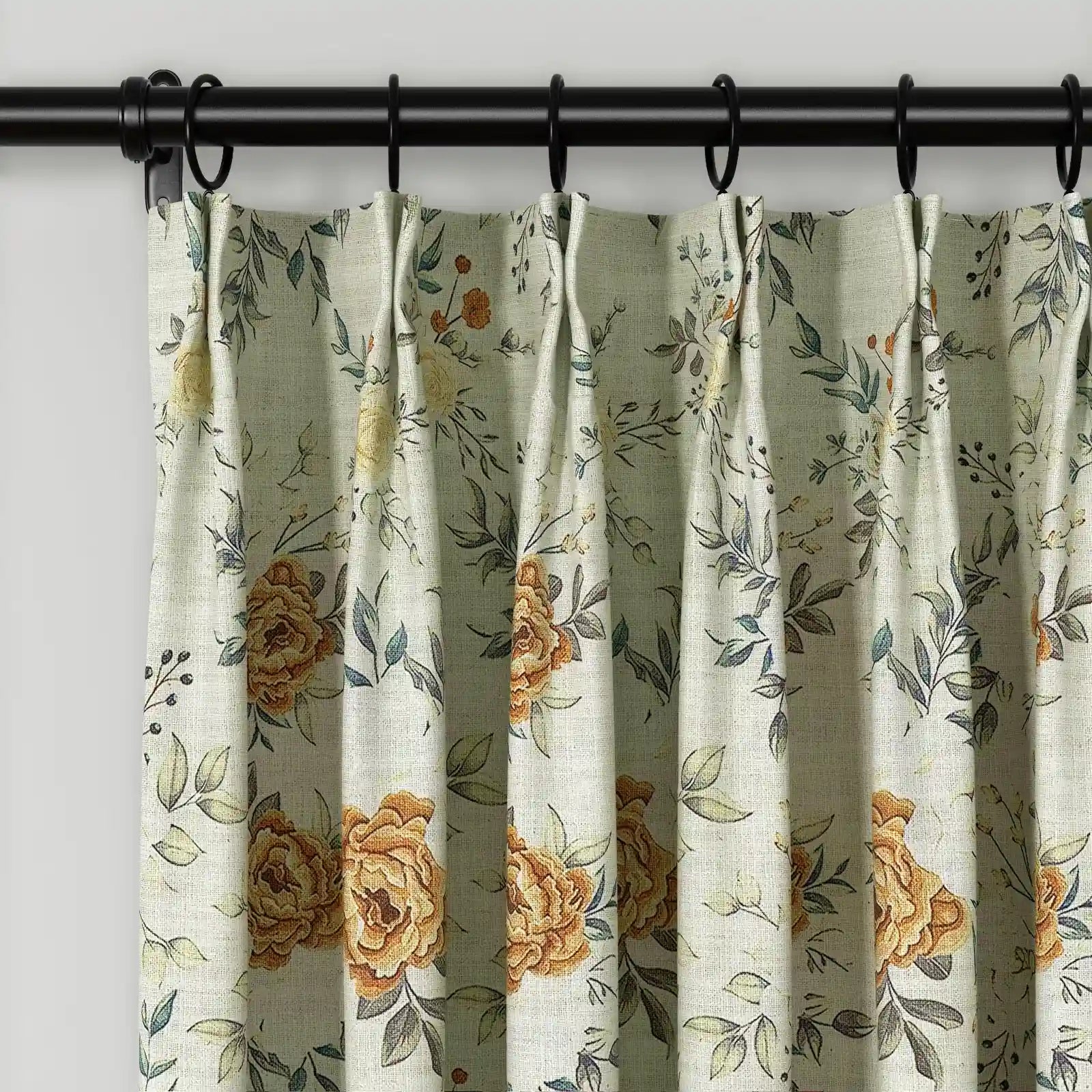 Bohemian Botanical Pleated Drapery Curtains - 52 Inch Width - Elegant Boho Home Decor for Living Room & Bedroom