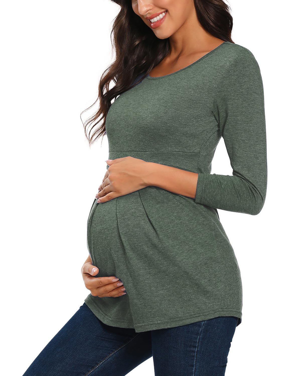 Glampunch Women's Maternity Tops - Short & 3/4 Sleeve Round Neck Peplum Tunic Top for Pregnancy | Comfortable Stretch Fabric for Everyday Wear, Office & Casual Outfits
