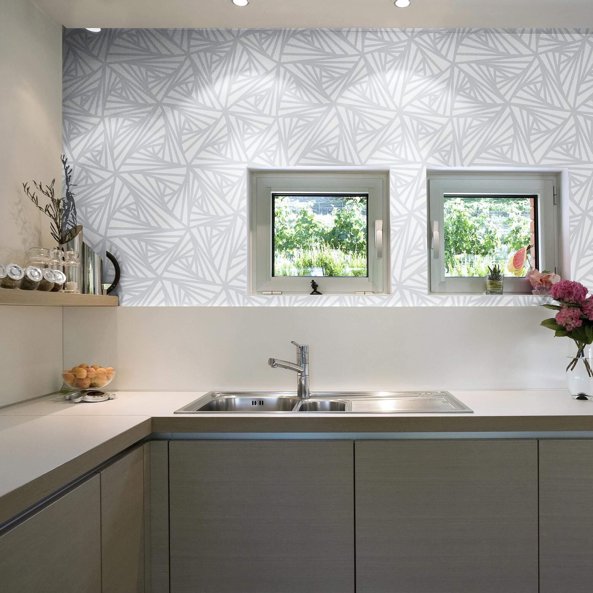 Grey Geometric Peel and Stick Removable Wallpaper - Self-Adhesive Decorative Wall Covering for Bedroom, Living Room & Office Decor