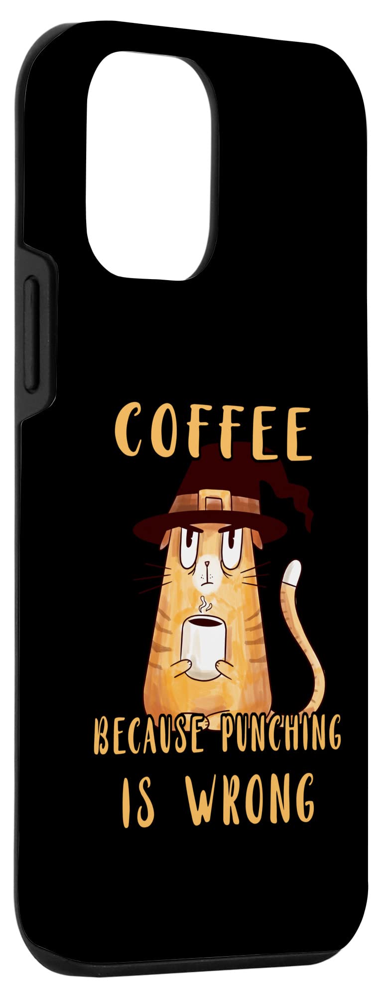 iPhone 12 Mini Case - Funny Coffee Lover Design with Halloween Cat & Punching Cup - Perfect for Coffee Enthusiasts & Halloween Costumes