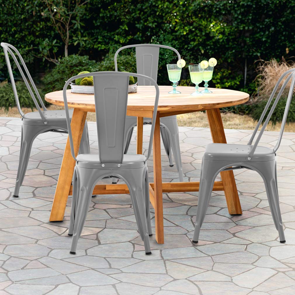 FDW Metal Dining Chairs - Stackable Indoor/Outdoor Chairs for Patio, Restaurant & Kitchen - Tolix Style Bar Height Chairs with Comfortable Seat - Perfect for Dining Rooms, Cafes & Outdoor Entertaining (Gray)