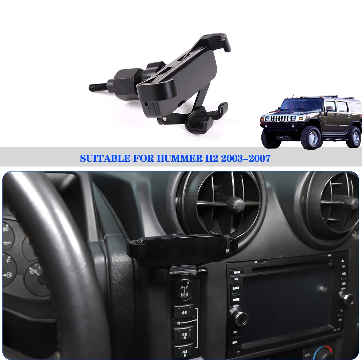 Universal Car Phone Holder - Hands-Free Dashboard Mount for Hummer H2 2003-2007 | Retractable Straight Phone Stand | Secure Cradle for All Smartphones (Black) - Perfect for Safe Driving & GPS Navigation
