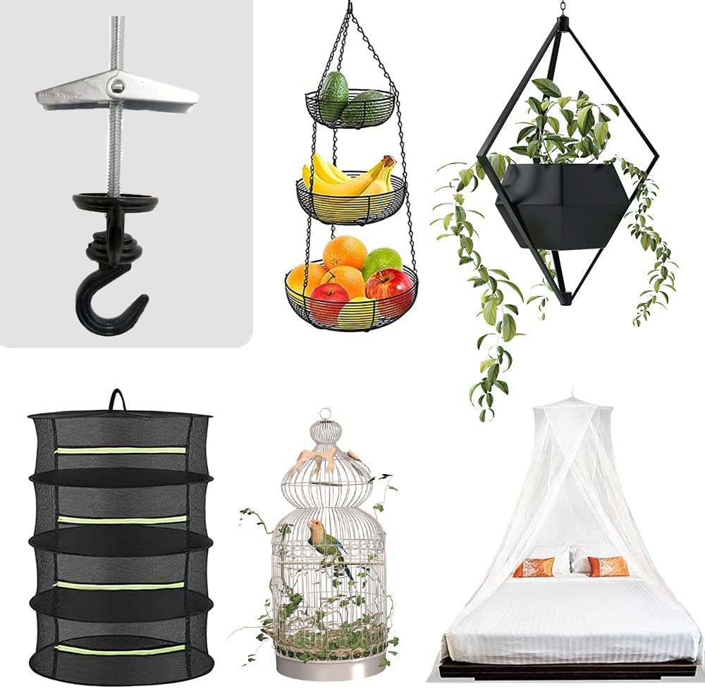 4Pcs Black Swag Hooks - Heavy Duty 360 Degree Rotating Ceiling Hooks for Hanging Plants, Lights & Decor - Rustproof Metal Swivel Hooks for Indoor & Outdoor Use
