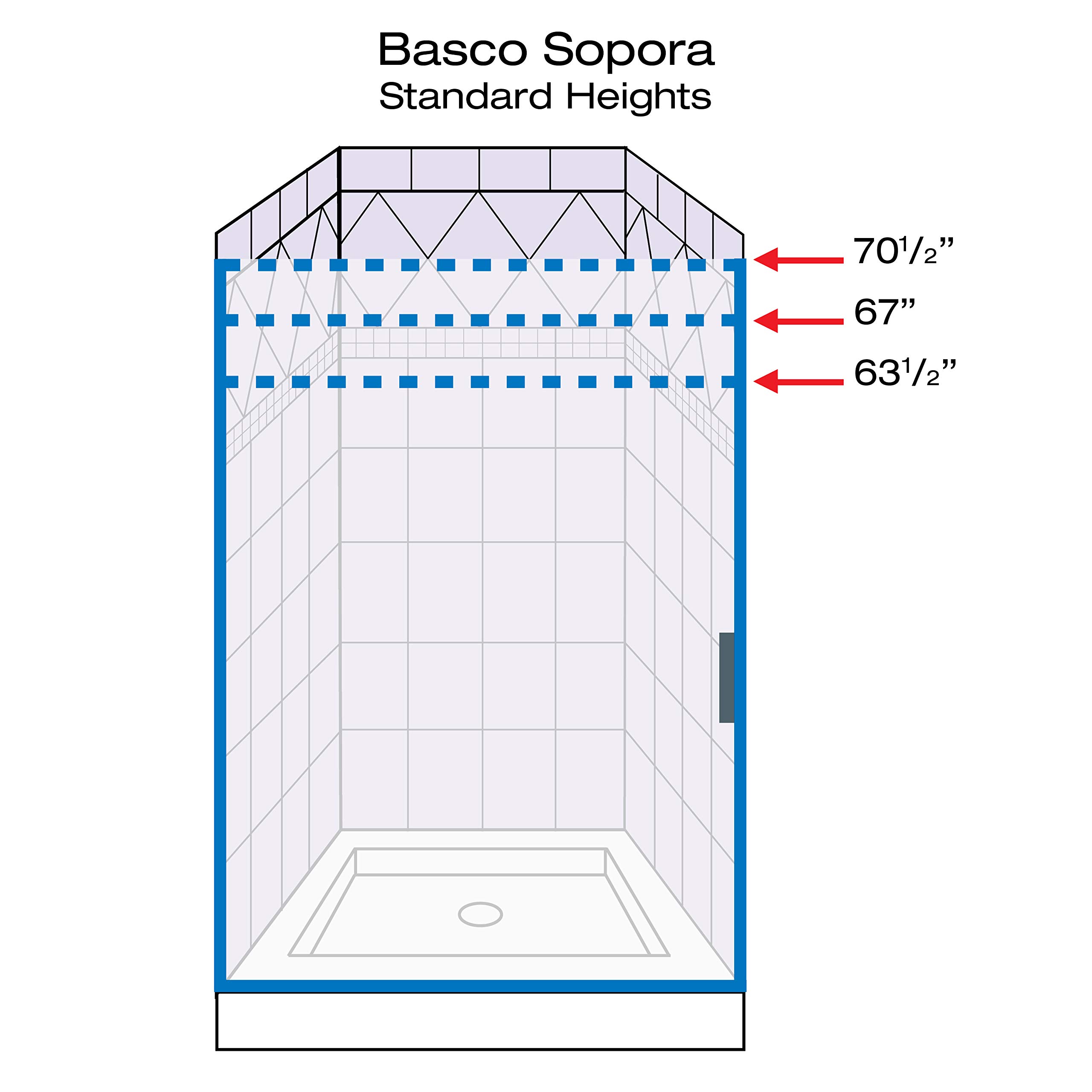 Basco Deluxe 35.125-36.875 Inch Frameless Glass Shower Door - Rain Glass Texture with Silver Finish for Modern Bathroom & Spa Style