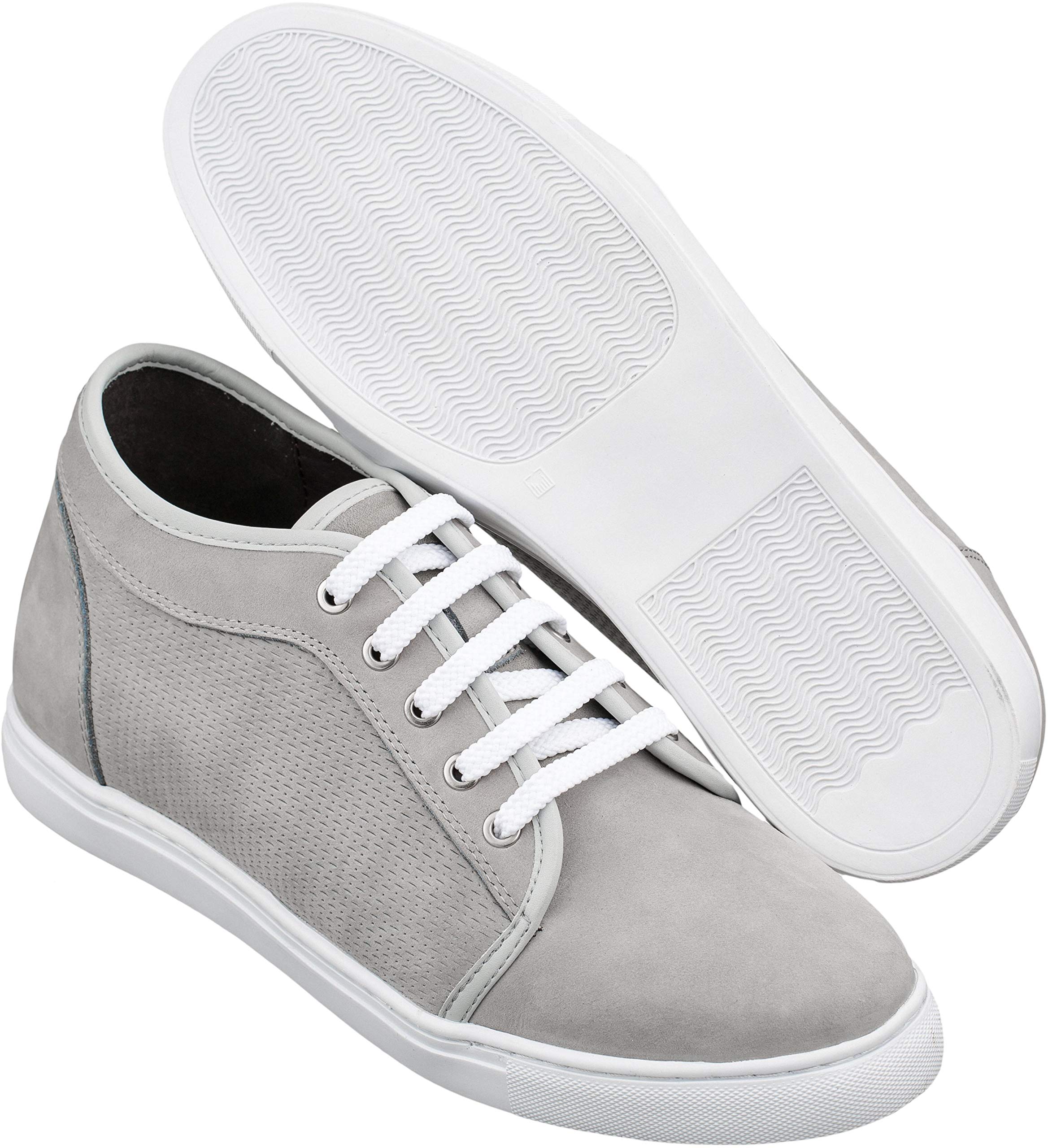 CALTO Men's Elevator Shoes - 2.6 Inches Height Increase, Invisible Lace-up Sneakers, Cement Nubuck Lightweight Classic Design - Size 11 D(M) US Grey - Perfect for Work, Dating & Formal Occasions