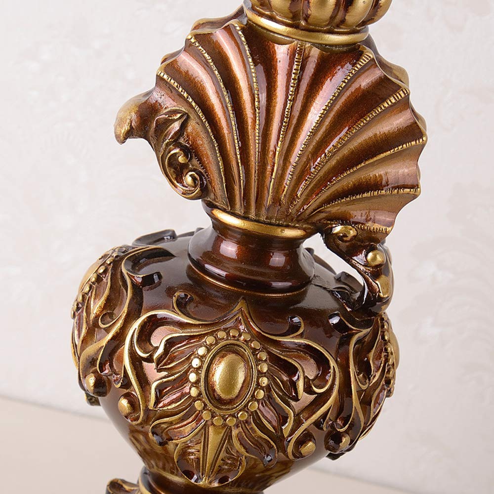 Vintage Art Deco Cottage Table Lamp - Mid-Century Resin Desk Light with European Brown Fabric Shade (13W x 22H Inches) E26 Base | Perfect for Living Room, Bedroom, Office, Coffee Bar & Nightstand | Antique Craft Gift Idea