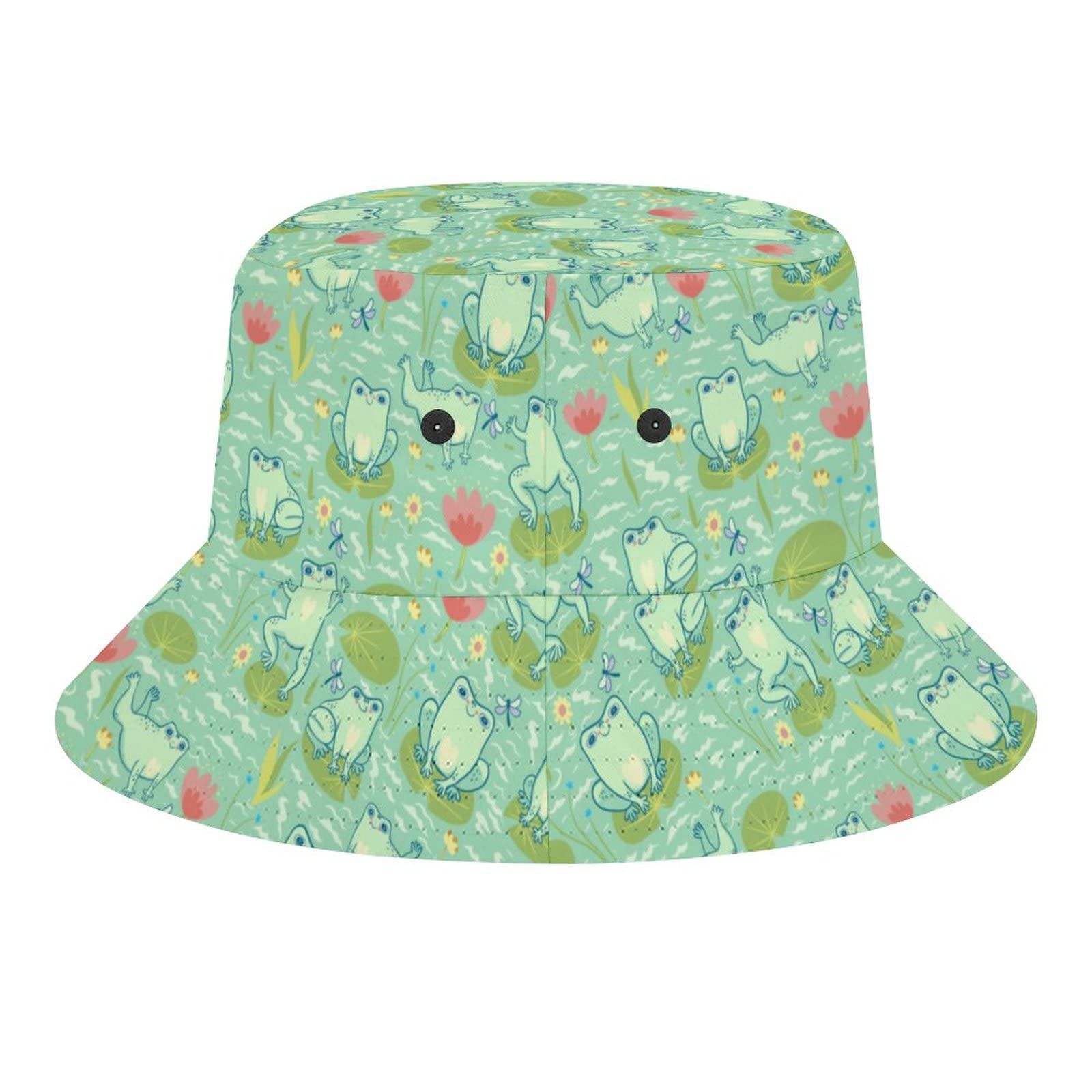 Stylish Kawaii Frog Bucket Hat for Women & Men - Summer Beach Fisherman Sun Hat for Outdoor Travel, Hiking & Casual Wear - Unisex Adjustable UV Protection Cap
