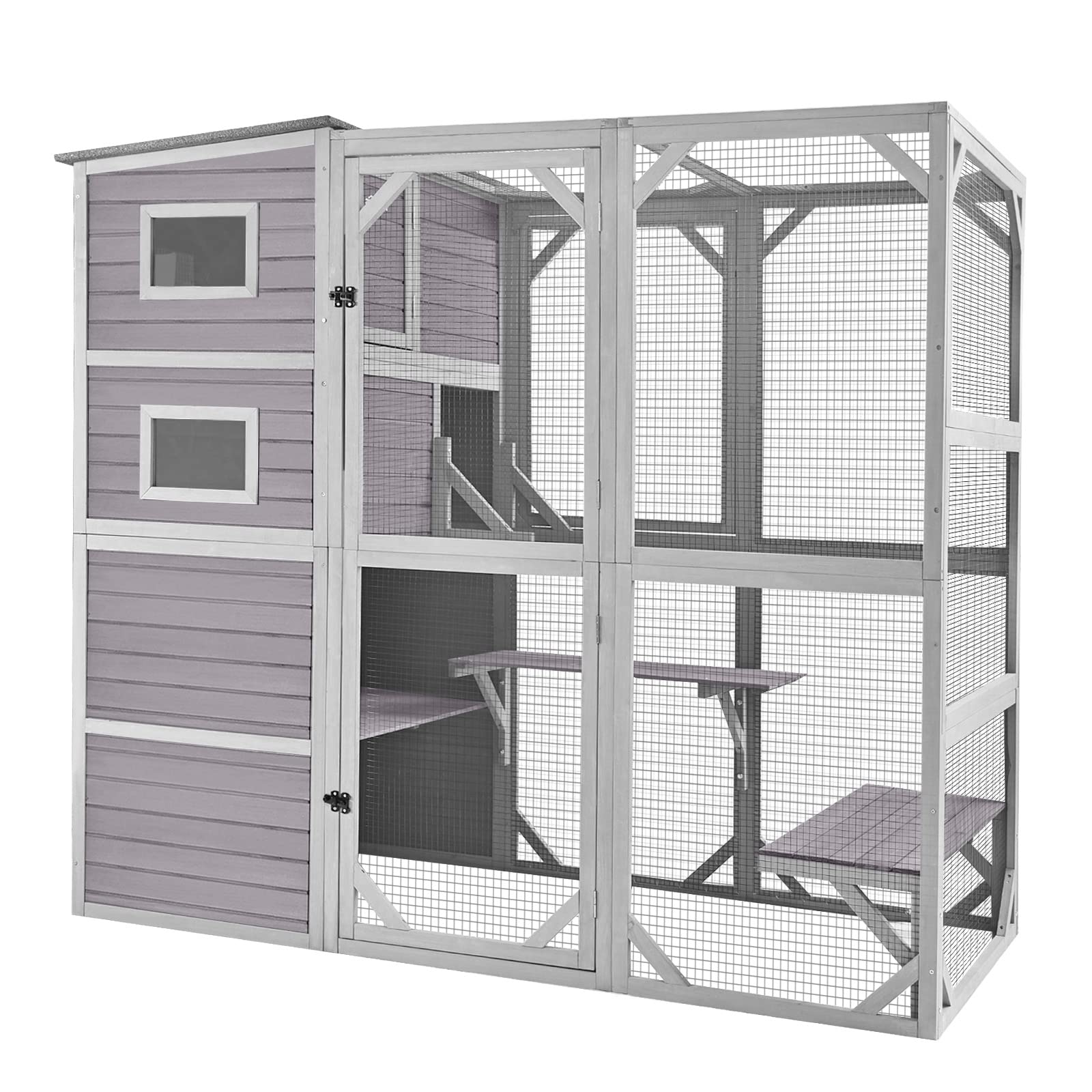 Aivituvin 4-Tier Large Cat Enclosure for Indoor & Outdoor Cats - Weatherproof Roof, 3 Resting Rooms, 3 Platforms, 5 Windows (70
