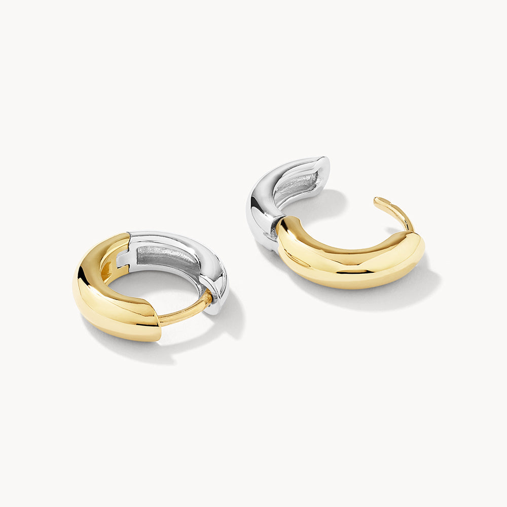 Mini Mixed Metal Reversible Hoop Earrings in Gold - Trendy Stackable Jewelry for Everyday Wear & Special Occasions