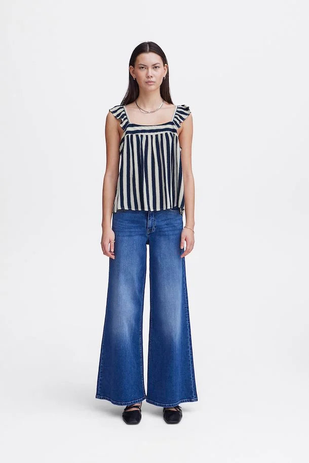 Marrakech Square Neck Top - Total Eclipse Stripe Women's Fashion Blouse | Boho Chic Summer Tops for Beach, Vacation & Casual Outings