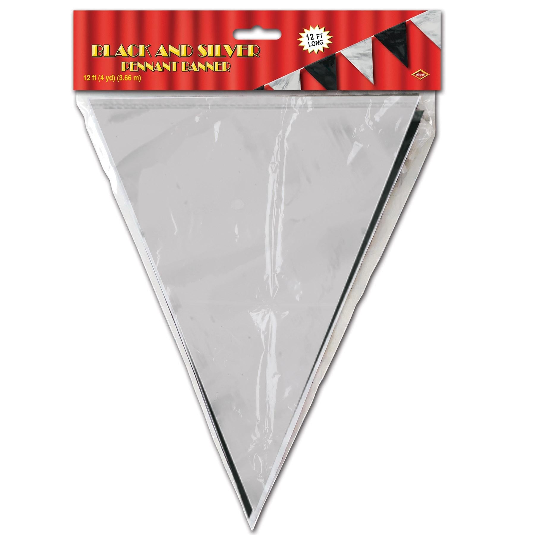 12 Pack Beistle Black and Silver Party Pennant Banner - Perfect for Birthday Decorations, Graduation Parties & Holiday Celebrations