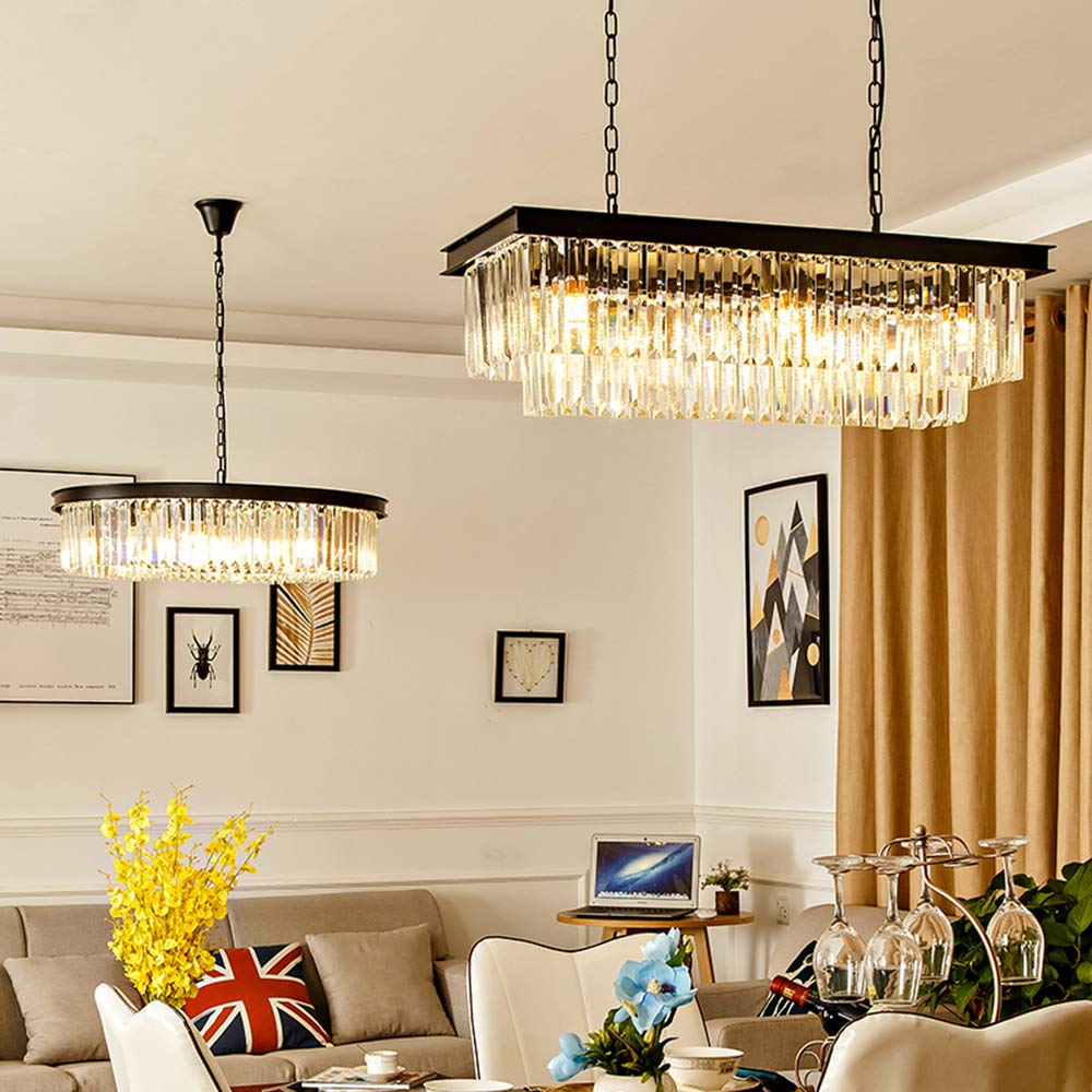 Modern 8-Light Crystal Chandelier Pendant Light Fixture - Rectangular Chrome Ceiling Lamp for Dining Room & Kitchen (33.5 Inch) - Elegant Lighting for Home Decor, Dinner Parties & Special Occasions