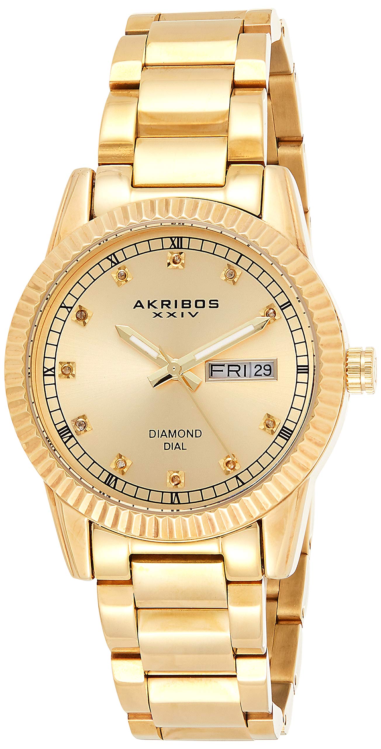 Akribos XXIV Women's Crystal Watch with Sparkling Bezel & Diamond Markers - Stainless Steel Bracelet, Date Display - Perfect for Office, Party & Special Occasions