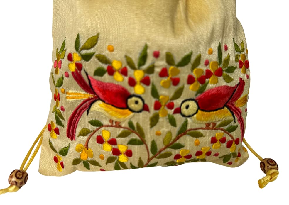 Lavanya Fashions Premium Raw Silk Embroidered Polti Handbag for Women - Cream Color | Elegant Clutch Purse for Parties, Weddings & Special Occasions
