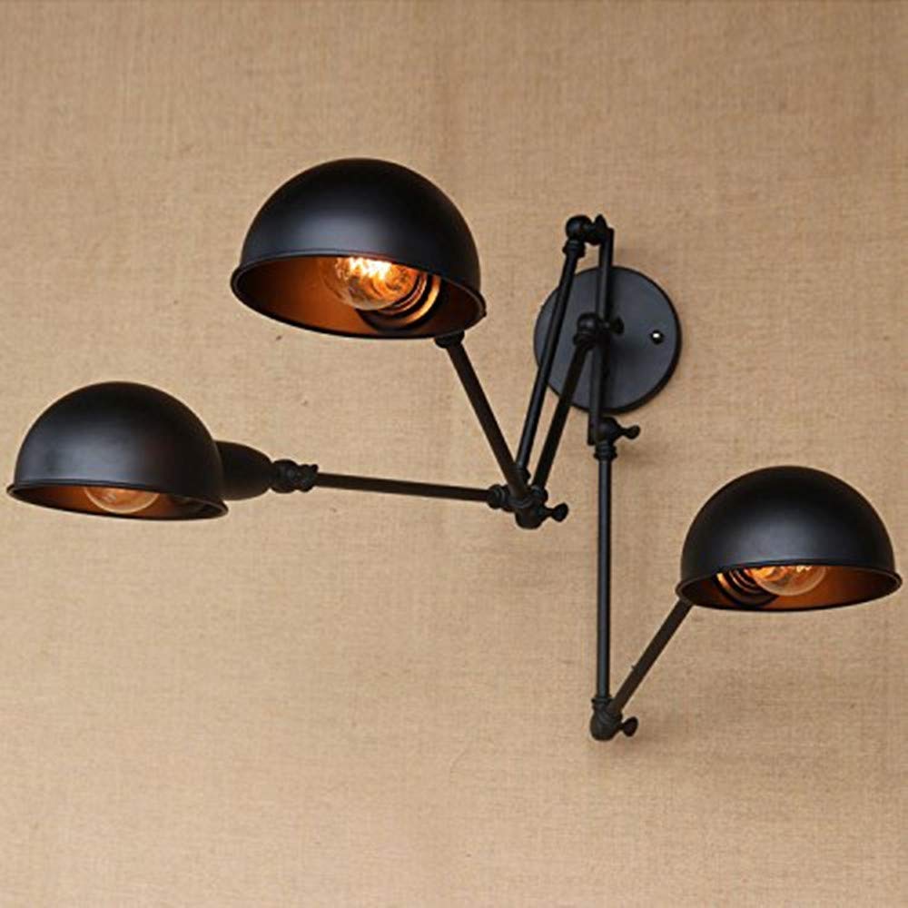 Vintage Industrial Wall Sconces - Adjustable 3-Arm Wall Lamp with Extendable Fixture & Metal Bowl Shades in Rust Finish | Perfect for Farmhouse, Loft & Industrial Home Decor