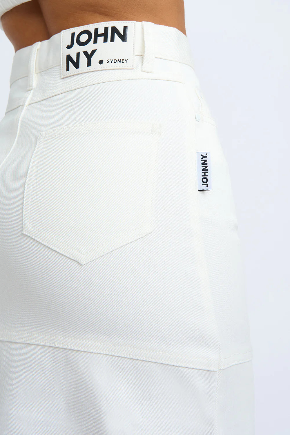 Denim Panel Midi Skirt in Ivory - Stylish & Comfortable Women's Skirt for Casual Outings & Office Wear