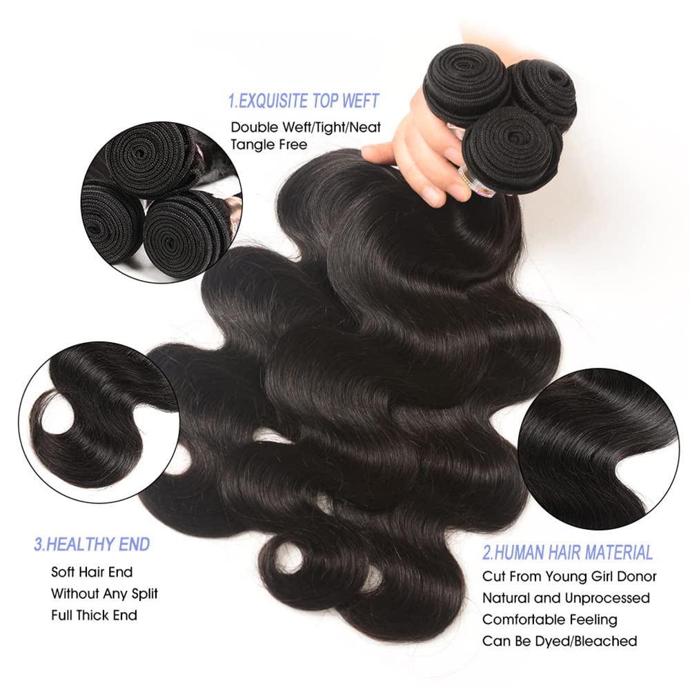YISEA 12A Brazilian Virgin Human Hair Weave Extensions - 3 Bundles (20, 22, 24 inches) Body Wave Natural Color 100% Unprocessed Human Hair for Styling & Volume | Perfect for Daily Wear, Special Occasions & Salon Use