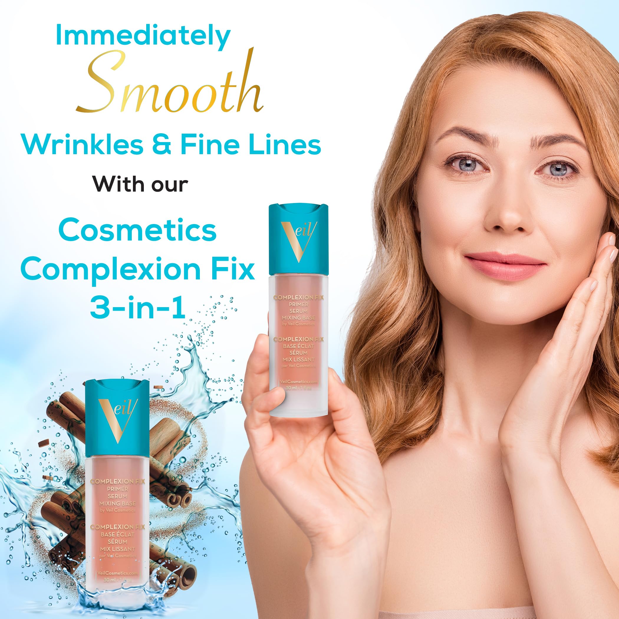 Veil Cosmetics Complexion Fix 3-in-1 Primer | Serum, Mixing Base & Makeup Primer | Pore Minimizer with Hydration & Brightening | Reduces Wrinkles & Fine Lines | Long-Lasting Makeup Wear | Vegan Formula for Radiant Skin | Perfect for Daily Use, Special Occasions & Photo Shoots