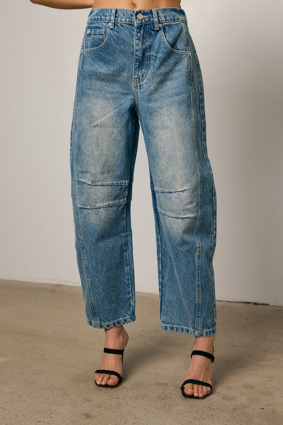 Lisette Women's Medium Wash Barrel Jeans - High Waist Slim Fit Denim Pants for Casual & Work Wear
