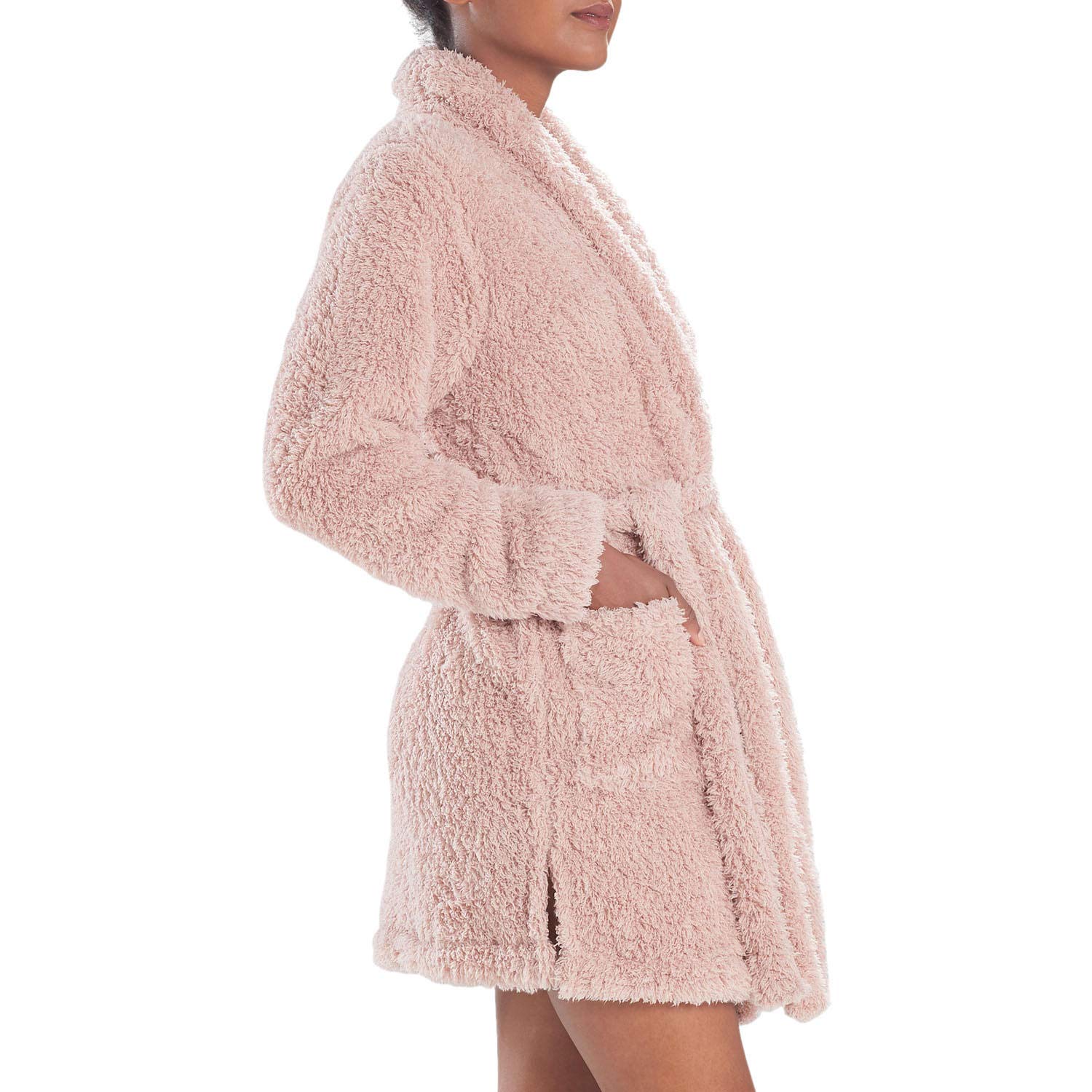 Soft Plush Lounge Cardigan for Women by N Natori - Rose Color (S/M) | Cozy & Stylish Sweater for Home, Office & Casual Outings