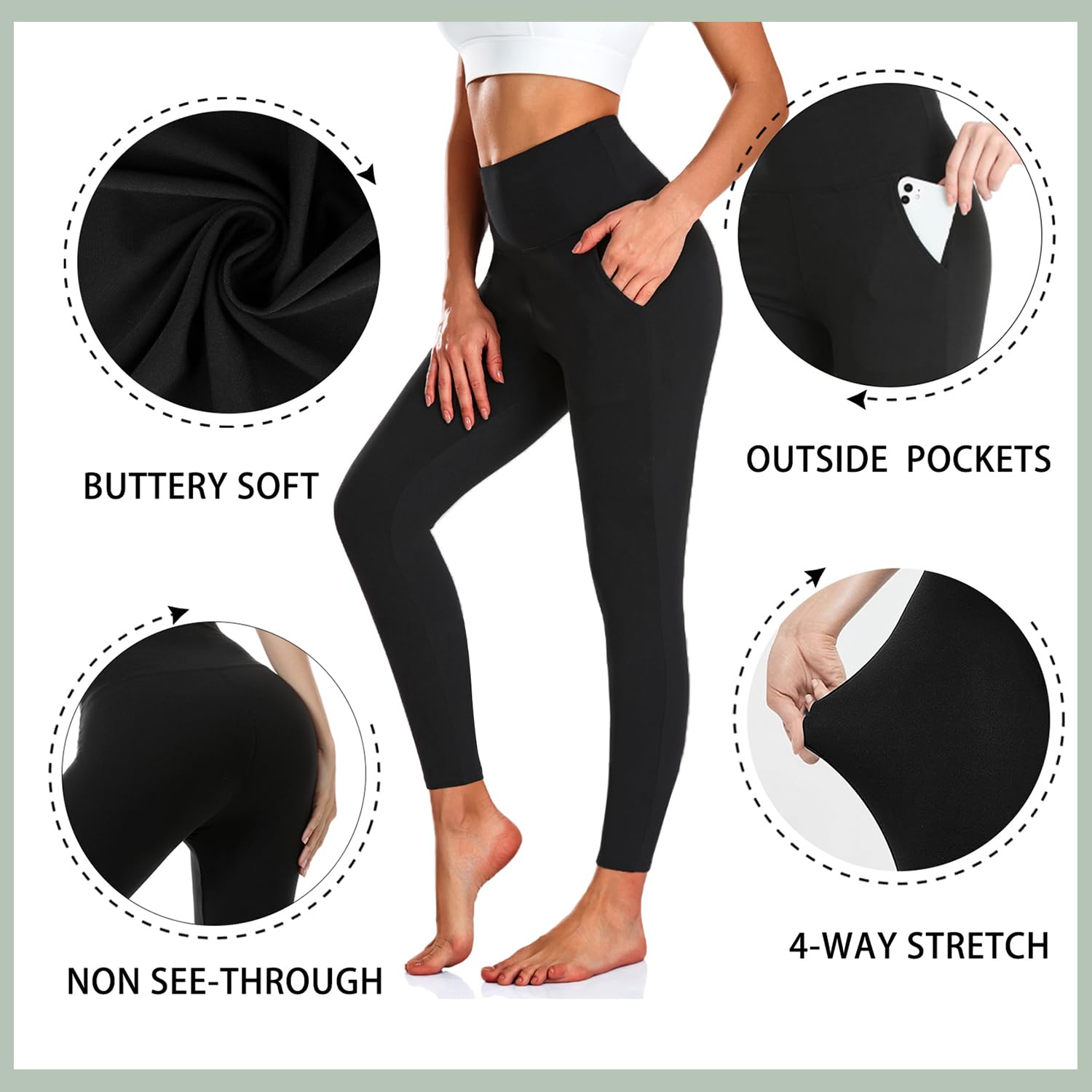 3 Pack High Waisted Yoga Pants for Women - Tummy Control Workout Leggings with Pockets, Non-See Through Gym Activewear - Perfect for Yoga, Running & Lounge Wear