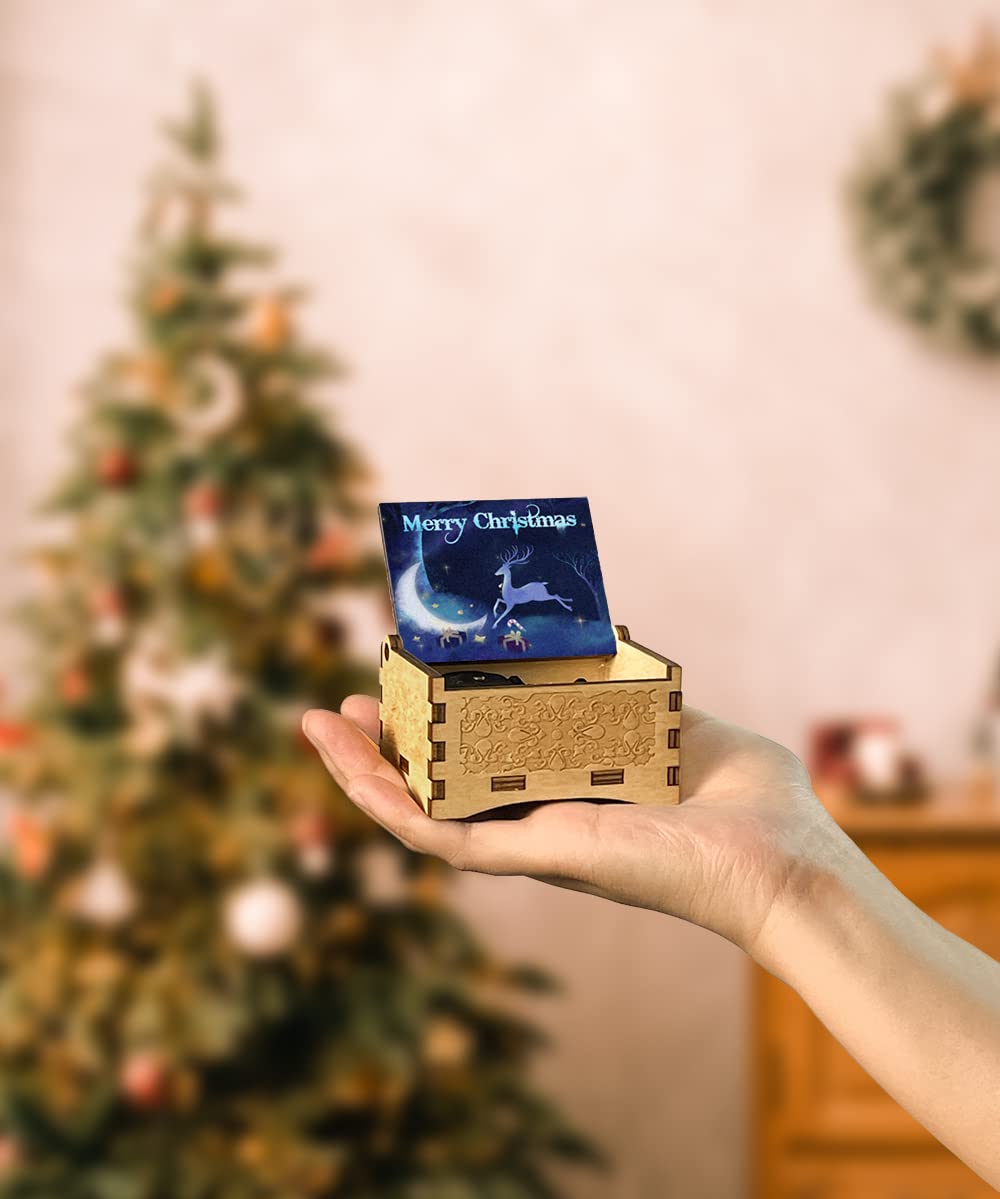 Sooharic 18-Note Wind-Up Wooden Christmas Music Box - Handcrafted Holiday Gift for Xmas, Home Decor, Party Favors | Perfect for Tree Ornaments, Stocking Stuffers & Festive Celebrations