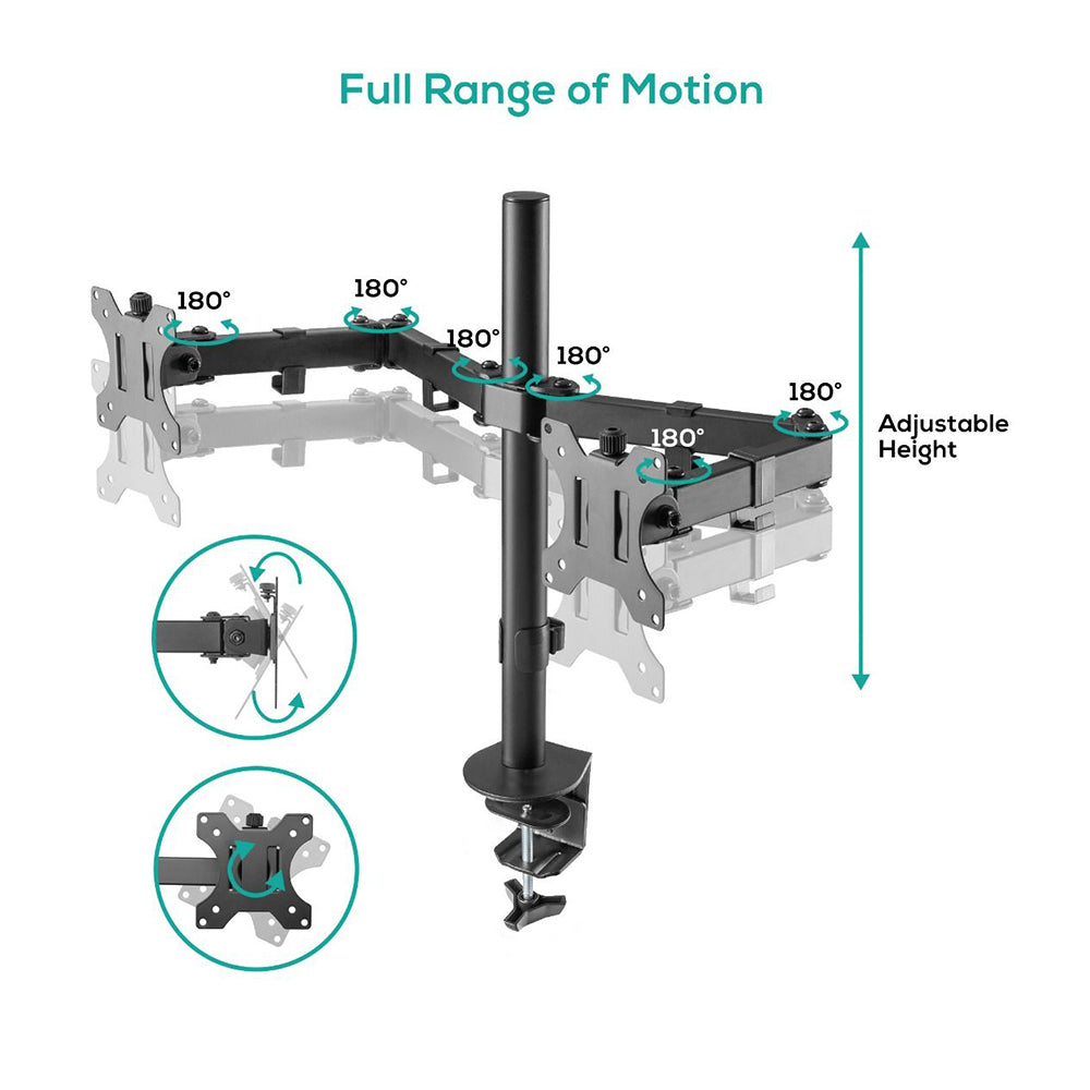 Activiva ErgoLife Dual Monitor Stand - Adjustable VESA Mount Arm for 13-32 Inch Screens - Perfect for Home Office, Gaming & Workspace Setup