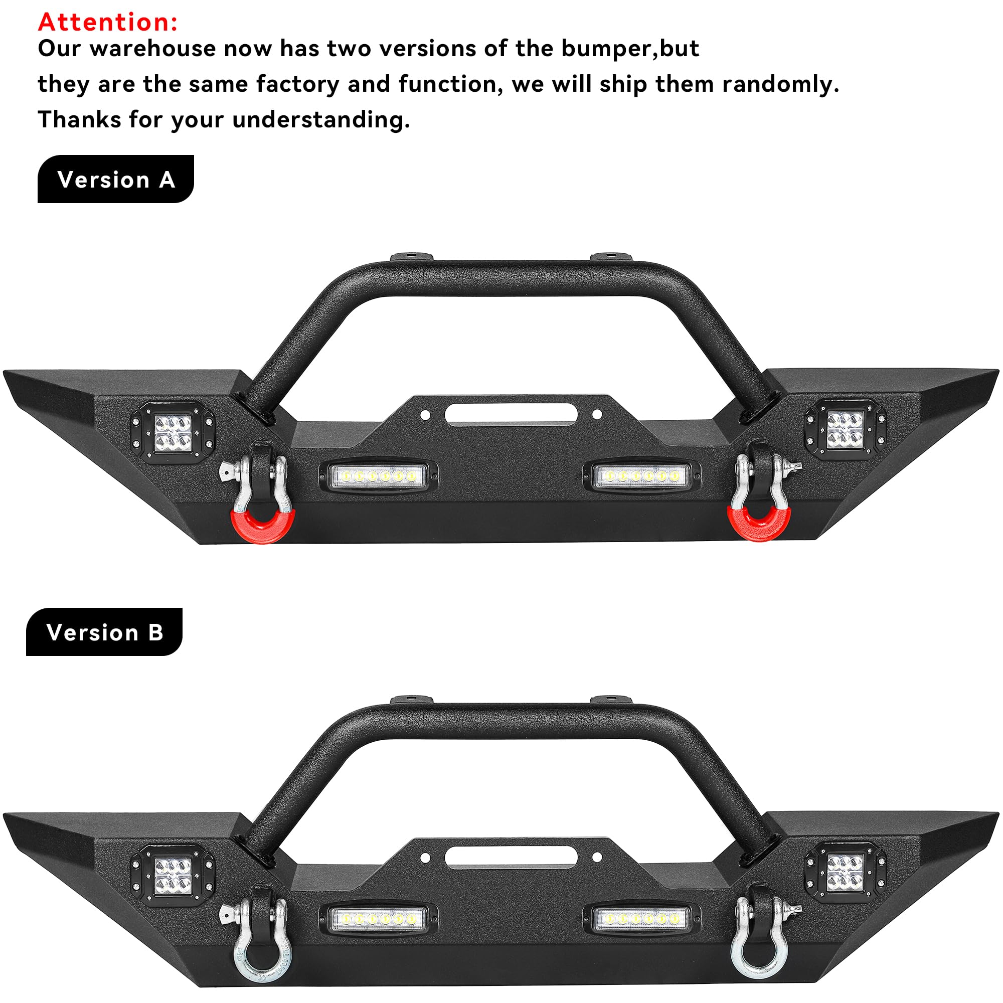YITAMOTOR Heavy Duty Front Bumper for 2018-2025 Jeep Wrangler JL & 2020-2025 Jeep Gladiator - Rock Crawler Off-Road Bumper with 4 LED Lights & 2 D-Rings - Perfect for Off-Roading, Trail Riding & Jeep Modifications