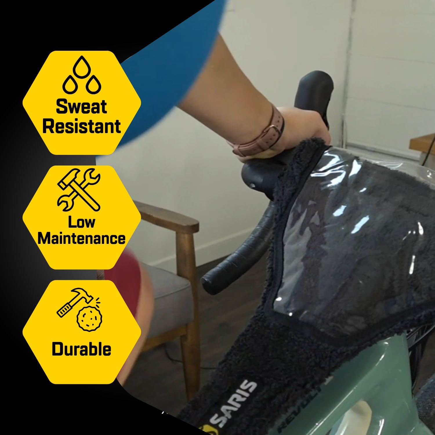 Saris Bike Guard Sweat Protector with Phone Holder - Indoor Cycling Trainer Accessory for Peloton, Zwift & Spin Bikes - Protect Your Bike from Sweat During Workouts