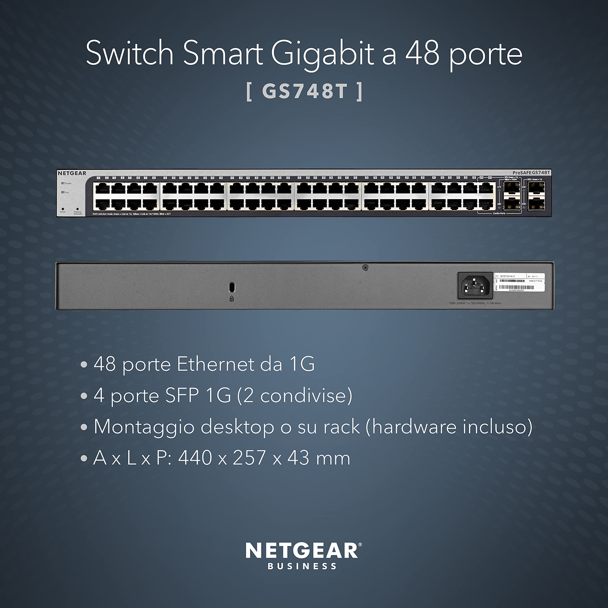 NETGEAR GS748T 48-Port Gigabit Ethernet Smart Managed Switch with 2 x 1G SFP & 2 x 1G Combo Ports - Desktop/Rackmount Network Switch for Small Business & Enterprise - Limited Lifetime Protection - Ideal for Office Networking, Data Centers & Server Rooms