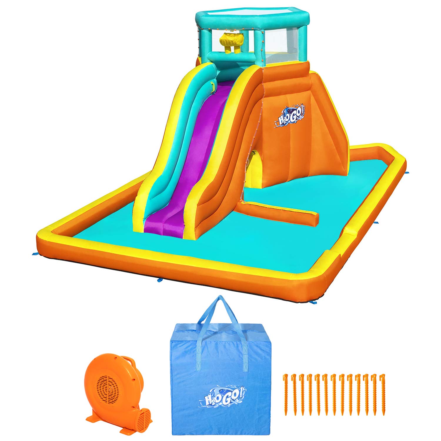 Bestway H2OGO Tidal Tower Inflatable Water Slide for Kids - Giant Backyard Water Park with Sprinkler Wall, Air Blower & Storage Bag | Outdoor Summer Fun, Birthday Parties, Family Gatherings