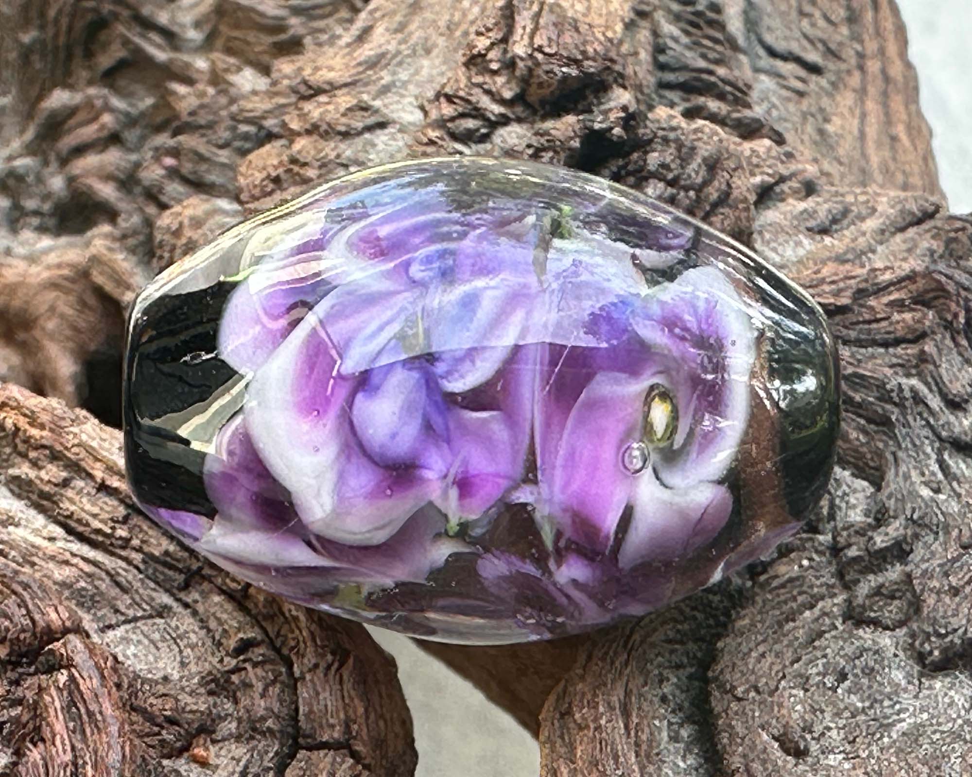 Handmade Purple Floral Lampwork Glass Focal Bead - Unique SRA Artisan Jewelry Component for Necklaces, Bracelets & DIY Crafting Projects