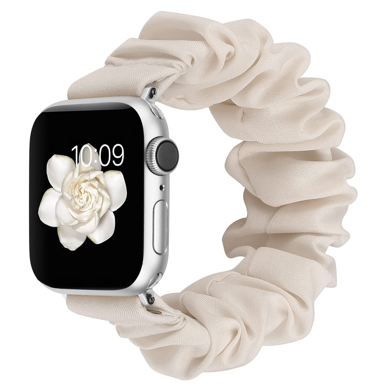 TOYOUTHS Apple Watch Band Scrunchie 38mm 40mm 41mm 42mm - Soft Stretchy Fabric Wristband for Women - Compatible with iWatch Series 10/9/8/7/6/5/4/3/2/1 & SE - Starlight Color (Small) - Perfect for Workouts, Yoga & Everyday Wear